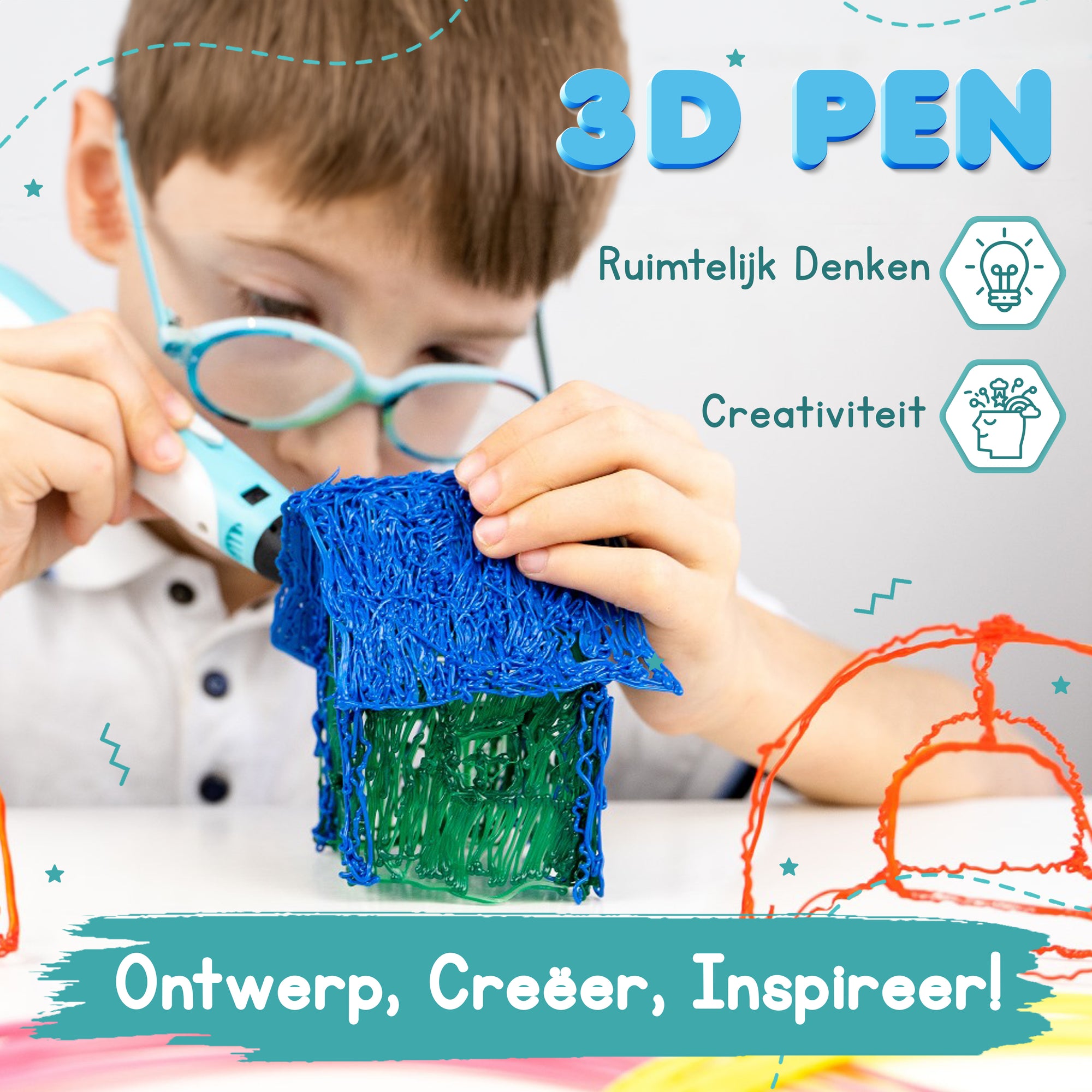 3D Pen Starter Kit - 100M Filament - 10 Colors - Blue