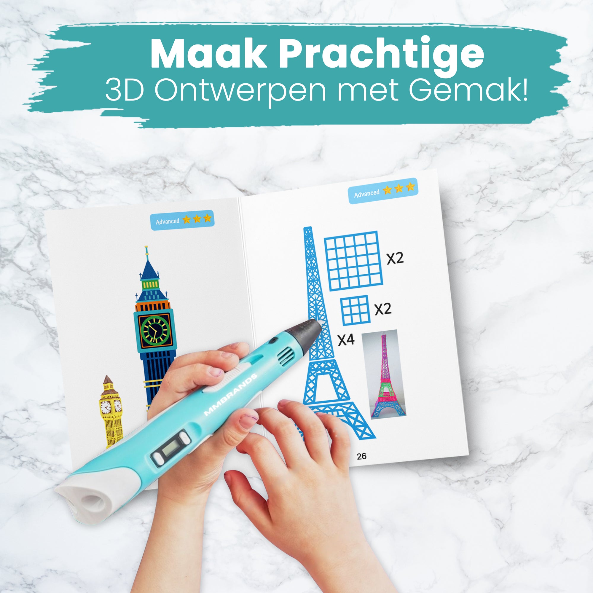 3D Pen Tekenboek XXL - 40 Sjablonen - incl. Overtrekvel