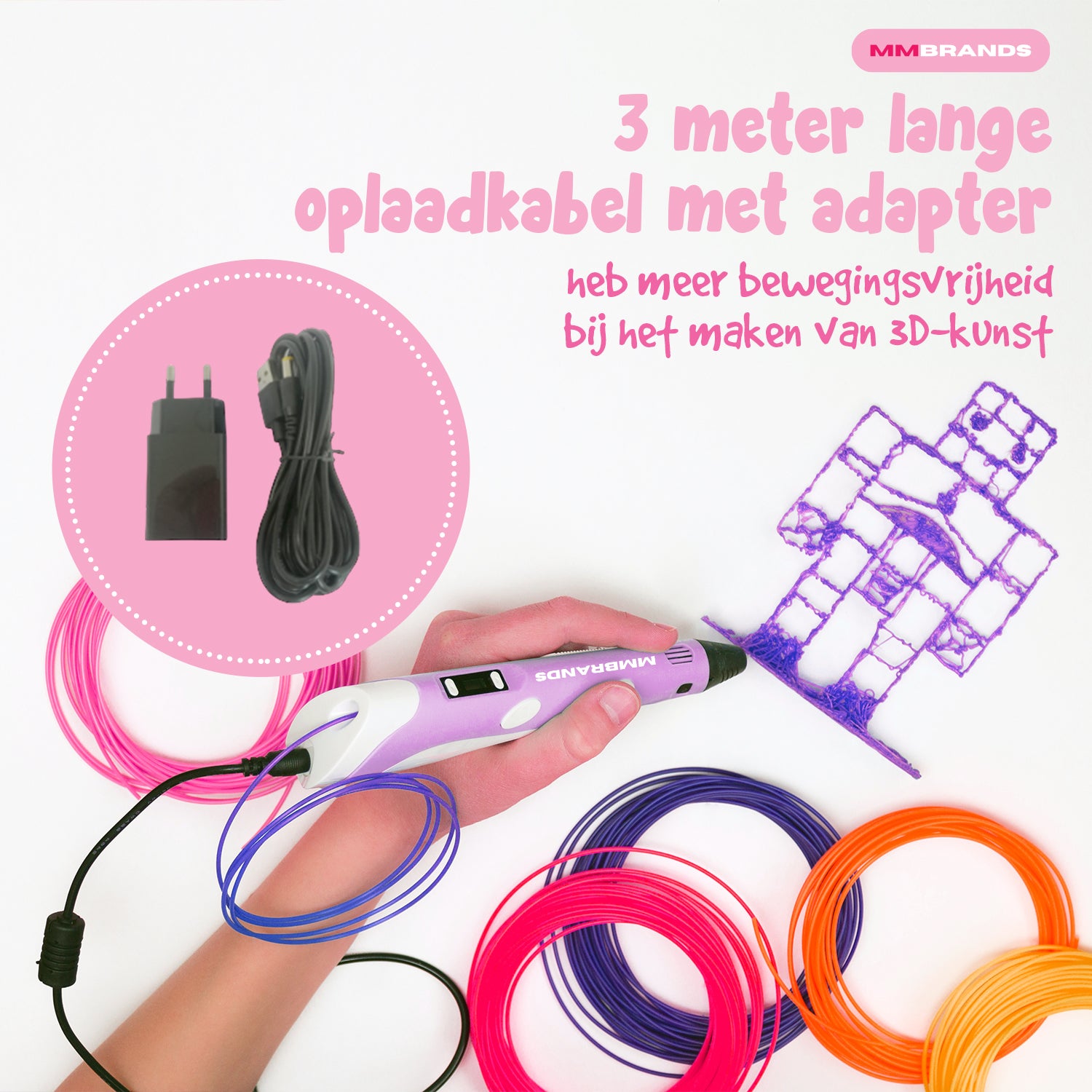 3D Pen Startpaket - 100M Filament - 10 Färger - Rosa