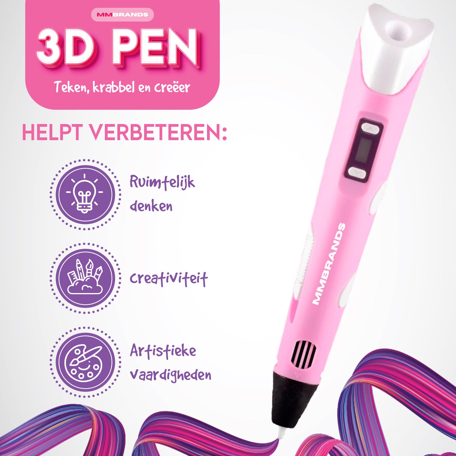 3D Pen Startpaket - 100M Filament - 10 Färger - Rosa